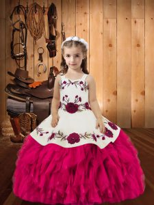Floor Length Ball Gowns Sleeveless Fuchsia Pageant Dress for Girls Lace Up