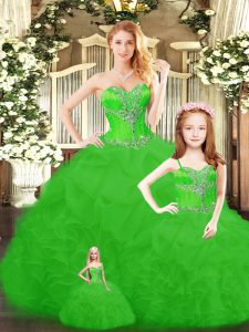 Sexy Green Lace Up Sweetheart Beading and Ruffles Quinceanera Gowns Tulle Sleeveless