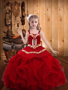 Floor Length Wine Red Little Girls Pageant Dress Wholesale Straps Sleeveless Lace Up