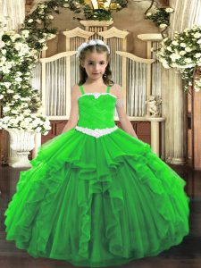 Green Lace Up Little Girls Pageant Dress Appliques and Ruffles Sleeveless Floor Length