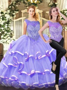 Modern Beading and Ruffled Layers 15th Birthday Dress Lavender Lace Up Sleeveless Floor Length