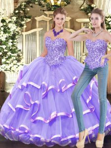 Modern Lavender Sweetheart Zipper Appliques and Ruffled Layers 15th Birthday Dress Sleeveless