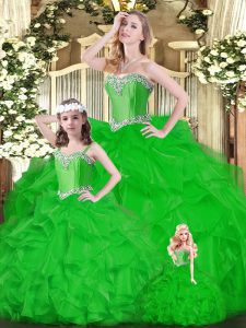 Extravagant Green Sleeveless Organza Lace Up 15th Birthday Dress for Military Ball and Sweet 16 and Quinceanera
