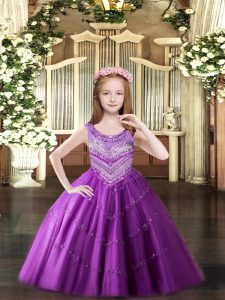Discount Lilac Scoop Neckline Beading Little Girl Pageant Dress Sleeveless Lace Up
