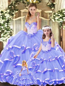 Enchanting Ball Gowns 15th Birthday Dress Lavender Sweetheart Tulle Sleeveless Floor Length Lace Up