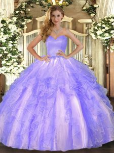 Popular Lavender Organza Lace Up Sweetheart Sleeveless Floor Length Quinceanera Dress Ruffles