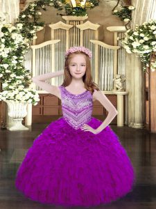 Scoop Sleeveless Lace Up Little Girls Pageant Gowns Fuchsia Organza