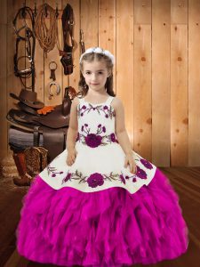 Modern Sleeveless Beading and Ruffles Lace Up Little Girl Pageant Gowns