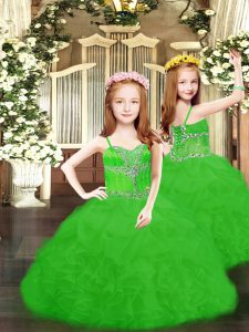 Great Green Lace Up Little Girl Pageant Gowns Beading and Ruffles and Pick Ups Sleeveless Floor Length