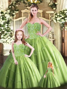Artistic Floor Length Olive Green Quinceanera Gowns Sweetheart Sleeveless Lace Up