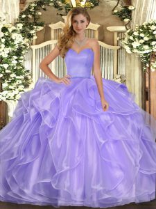 Comfortable Sweetheart Sleeveless Quinceanera Dresses Floor Length Ruffles Lavender Organza