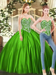 Attractive Green Sleeveless Beading Floor Length Quince Ball Gowns