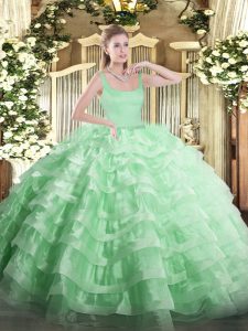 Popular Straps Sleeveless Organza Ball Gown Prom Dress Beading and Ruffled Layers Zipper