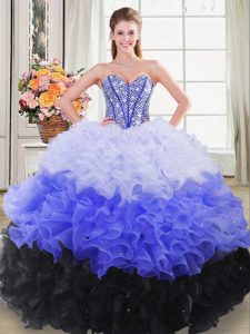 Sweetheart Sleeveless Sweet 16 Quinceanera Dress Floor Length Beading and Ruffles Multi-color Organza