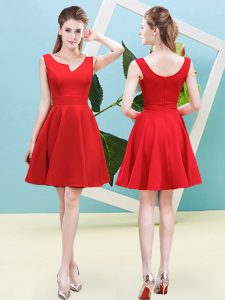 Shining Red Asymmetric Neckline Ruching Court Dresses for Sweet 16 Sleeveless Zipper