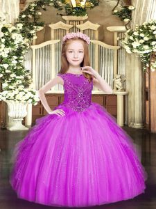 Fuchsia High School Pageant Dress Party and Quinceanera with Beading and Ruffles Scoop Sleeveless Zipper