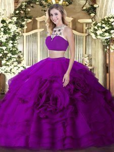 Tulle Sleeveless Floor Length Quinceanera Dresses and Beading and Ruffled Layers