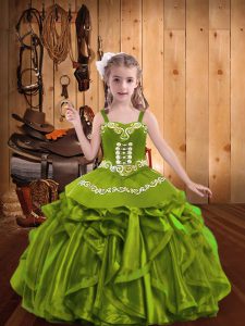Embroidery and Ruffles Winning Pageant Gowns Olive Green Lace Up Sleeveless Floor Length