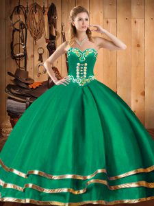 Green Womens Party Dresses Military Ball and Sweet 16 and Quinceanera with Embroidery Sweetheart Sleeveless Lace Up