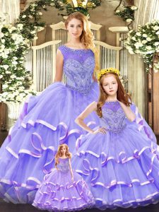 Sweet Lavender Sleeveless Organza Lace Up 15th Birthday Dress