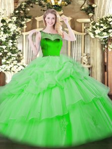 Fabulous Organza Scoop Sleeveless Zipper Beading and Pick Ups Quinceanera Gowns in