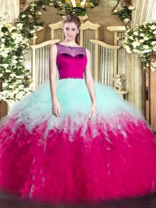 Great Floor Length Zipper Sweet 16 Dresses Multi-color for Sweet 16 and Quinceanera with Beading and Ruffles