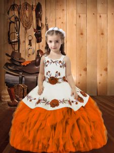 Floor Length Ball Gowns Sleeveless Orange Child Pageant Dress Lace Up