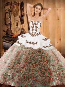 Great With Train Lace Up Sweet 16 Dresses Multi-color for Military Ball and Sweet 16 and Quinceanera with Embroidery Sweep Train
