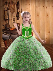 High End Straps Sleeveless Lace Up Kids Formal Wear Multi-color Fabric With Rolling Flowers