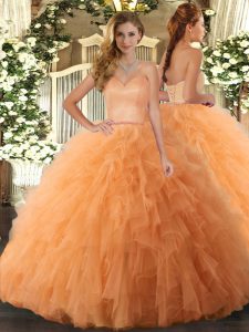 Ruffles Military Ball Gown Orange Lace Up Sleeveless Floor Length