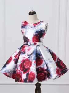 Pattern and Belt Pageant Dress for Teens Multi-color Zipper Sleeveless Mini Length