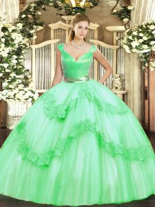 Exquisite Apple Green Sleeveless Tulle Zipper Military Ball Dresses For Women for Military Ball and Sweet 16 and Quinceanera