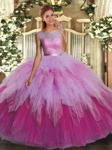 Luxurious Multi-color Sweet 16 Dresses Sweet 16 and Quinceanera with Beading and Ruffles Scoop Sleeveless Backless