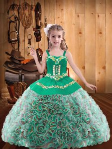 Multi-color Fabric With Rolling Flowers Lace Up Winning Pageant Gowns Sleeveless Floor Length Embroidery and Ruffles