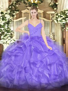 Hot Selling Lavender Ball Gowns Ruffles Quinceanera Dress Zipper Organza Sleeveless Floor Length