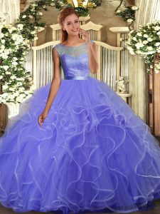 Pretty Sleeveless Backless Floor Length Lace and Ruffles Quinceanera Dress