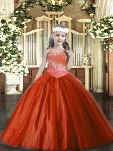 Charming Rust Red Little Girls Pageant Dress Wholesale Party and Quinceanera with Beading Straps Sleeveless Lace Up