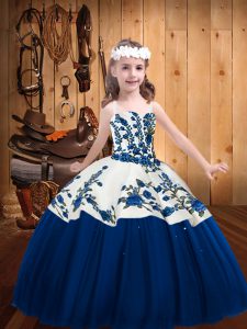 Affordable Floor Length Ball Gowns Sleeveless Blue Pageant Dress for Teens Lace Up