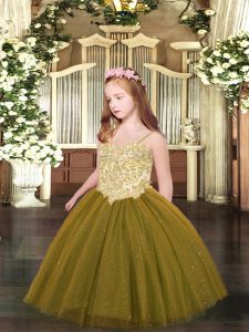 Brown Sleeveless Floor Length Appliques Lace Up Pageant Dress for Girls