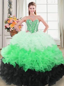 Sleeveless Floor Length Beading and Ruffles Lace Up Vestidos de Quinceanera with Multi-color