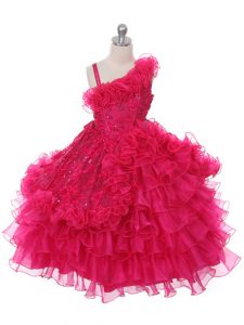 Asymmetric Sleeveless Organza Pageant Gowns Lace and Ruffles and Ruffled Layers Lace Up