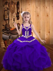 Charming Floor Length Eggplant Purple Girls Pageant Dresses Straps Sleeveless Lace Up