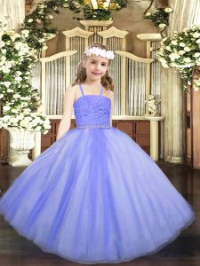Enchanting Floor Length Zipper Girls Pageant Dresses Lavender for Party and Quinceanera with Beading and Lace