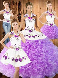 Trendy Embroidery 15th Birthday Dress Lilac Lace Up Sleeveless Floor Length