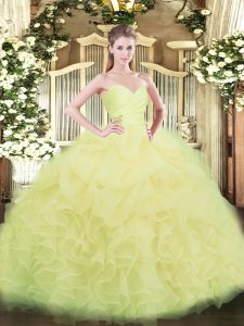 Suitable Beading and Ruffles Sweet 16 Dresses Light Yellow Lace Up Sleeveless Floor Length