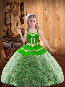 Custom Made Embroidery and Ruffles Pageant Gowns Multi-color Lace Up Sleeveless Floor Length