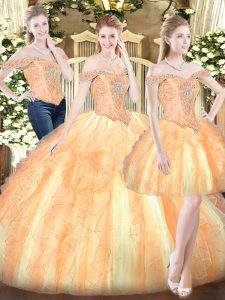 Gold Sleeveless Ruffles Floor Length Sweet 16 Dress