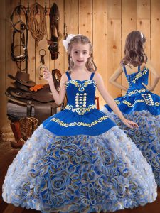 Graceful Multi-color Sleeveless Floor Length Embroidery and Ruffles Lace Up Girls Pageant Dresses