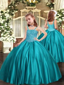Beading Pageant Gowns For Girls Teal Zipper Sleeveless