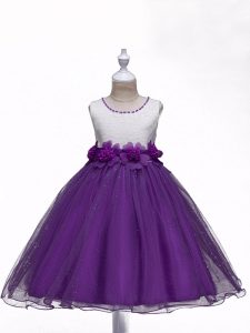 Ball Gowns Glitz Pageant Dress Purple Scoop Organza Sleeveless Knee Length Zipper